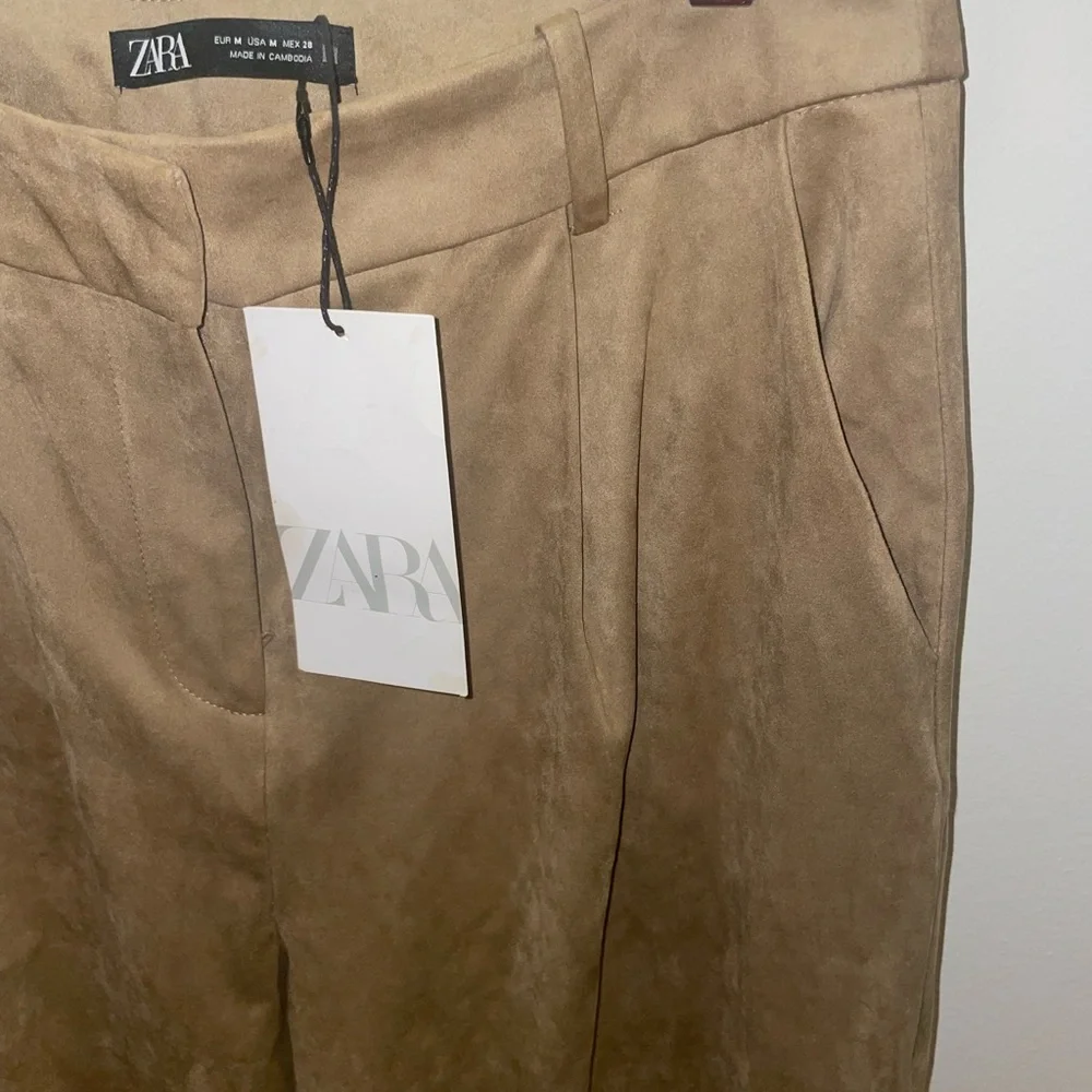 Zara BEIGE Faux Suede High Pants TROUSERS - Picture 9 of 12